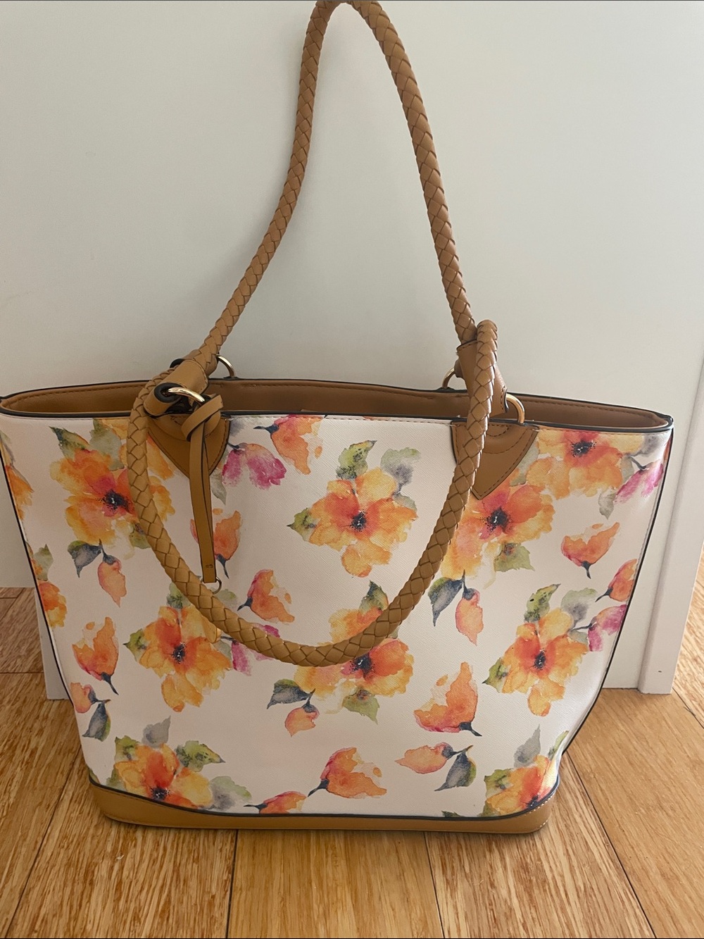 Floral Tote Bag with Tan Trim - Women Bags Nanette Lepore